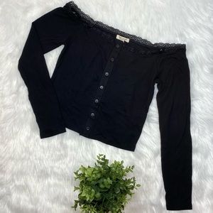 Hearts and Hips Black Cropped Off Shoulder Top